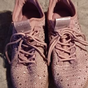 Sparkle Knit Lace-Up Sneakers - Pink